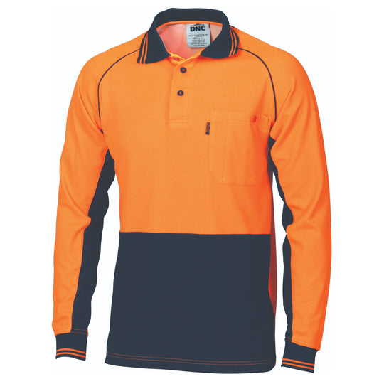 3720 HiVis Cotton Backed Cool-Breeze Contrast Polo – Long Sleeve