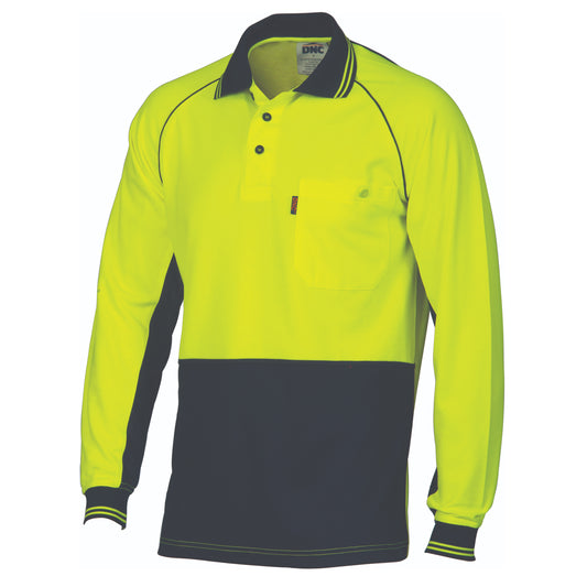 3720 HiVis Cotton Backed Cool-Breeze Contrast Polo – Long Sleeve